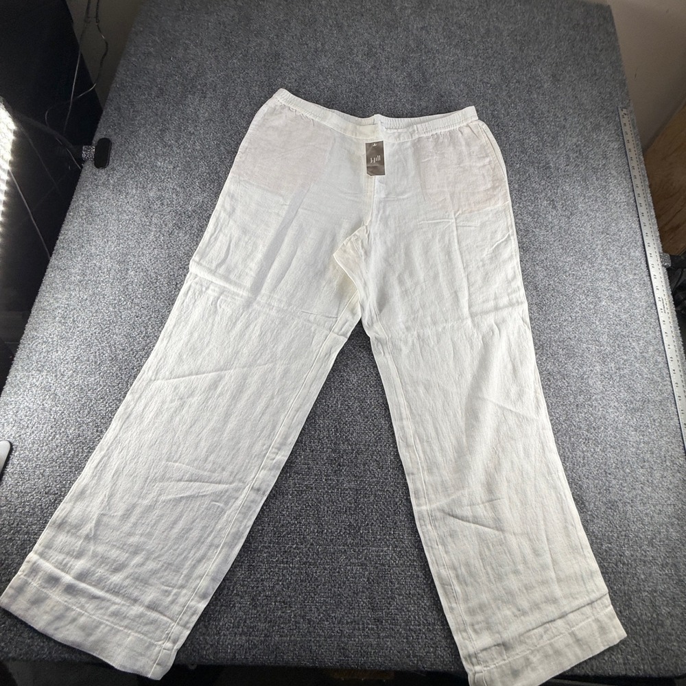 J. Jill White Pure Linen Wide Leg Elastic Waist Pants XL 716912 New With Tags